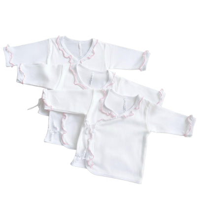 Minnies' & Mimi Tie Side Long Sleeves with Pink Ruffles 3Pcs for 0-3 Months New Born Infant Available in Small Medium Large Color White Pink