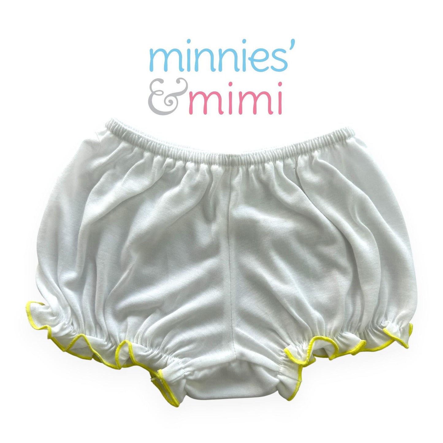 Minnies' & Mimi Cotton Boxer Panty with Lettuce For Toddlers 6 Months to 2 Years Old Available in Yellow or Pink Size Small Medium Large