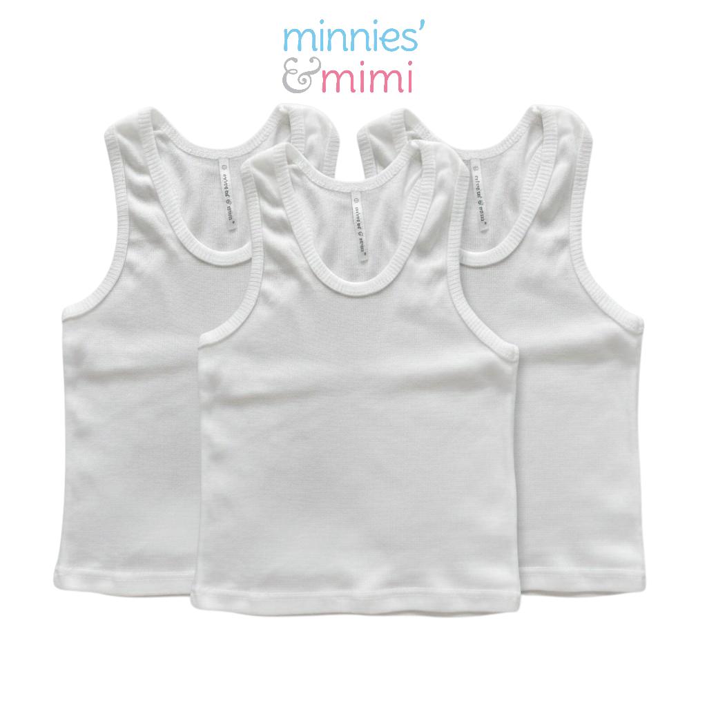 Minnies' & Mimi Stretchable Sando Boxer Design White Color for Babies 6 Months to 3 Yrs old by 3 pcs Available in Sizes S M L