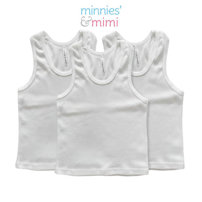 Minnies' & Mimi Stretchable Sando Boxer Design White Color for Babies 6 Months to 3 Yrs old by 3 pcs Available in Sizes S M L