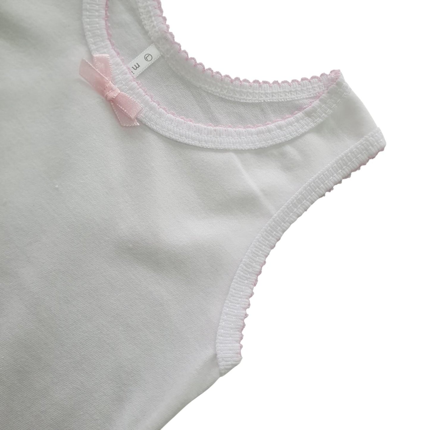 Cotton Tank Top with Ribbon and Fagotting T-3008-Small, Medium, Large Minnies' & Mimi for Toddlers 6 Months to 2 Years Old by 3 Pcs Available in Lavander, Pink and Cream