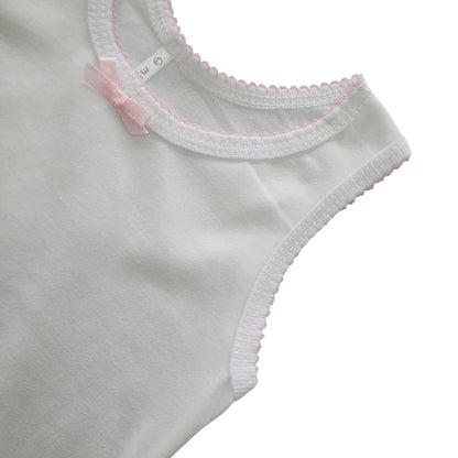 Cotton Tank Top with Ribbon and Fagotting T-3008-Small, Medium, Large Minnies' & Mimi for Toddlers 6 Months to 2 Years Old by 3 Pcs Available in Lavander, Pink and Cream