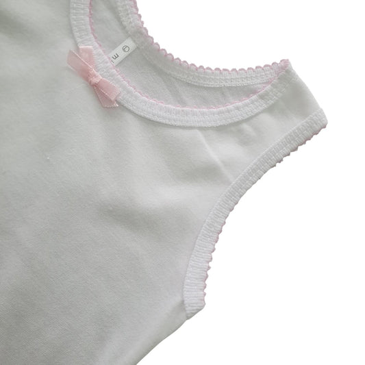 Cotton Tank Top with Ribbon and Fagotting T-3008-Small, Medium, Large Minnies' & Mimi for Toddlers 6 Months to 2 Years Old by 3 Pcs Available in Lavander, Pink and Cream