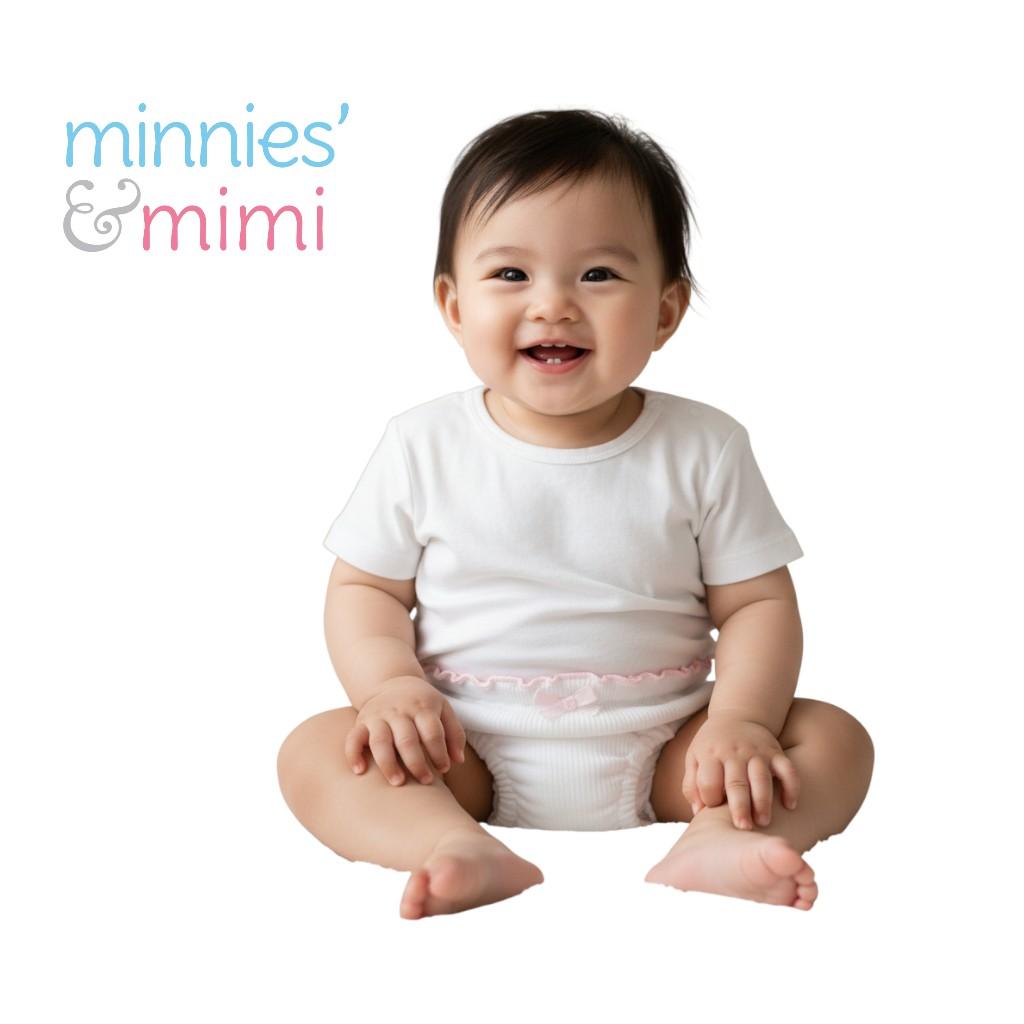 Minnies' & Mimi Stretchable Lettuce Edge Baby Panty 0-24 Month with Ribbon Available in Pink Yellow or Mint Green Size S M L