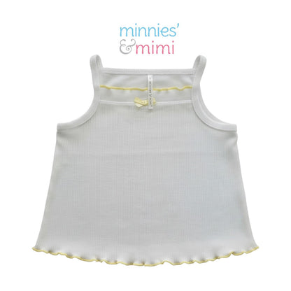 Minnies' & Mimi Stretchable Cotton Tank Top Spaghetti Strap with Ribbon Lettuce Design for Toddlers 6 Months to 2 Years Old Available in Mint Green, Yellow and Pink Size Small Medium Large