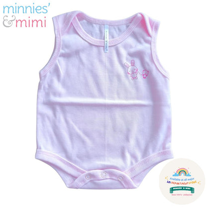 Ultra-Soft Sleeveless Onesie Romper N-1017 Minnies' & Mimi in Blue Pink White with Piping 1pc for Babies 0-12 Months with Random Print