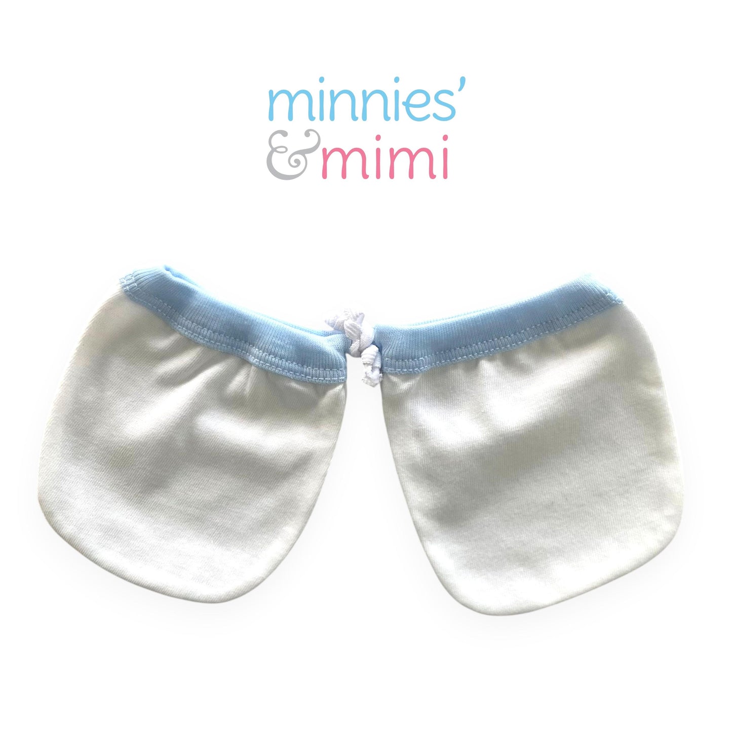 Minnies' & Mimi Cotton Mittens with Color Piping for Newborn Babies for 0-6 Months Available in W, WB, WP, WY,WM, P,B,Y,MG