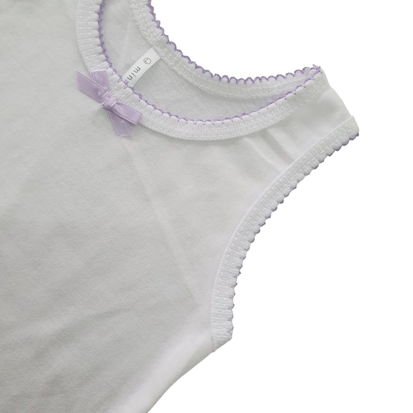 Cotton Tank Top with Ribbon and Fagotting T-3008-Small, Medium, Large Minnies' & Mimi for Toddlers 6 Months to 2 Years Old by 3 Pcs Available in Lavander, Pink and Cream