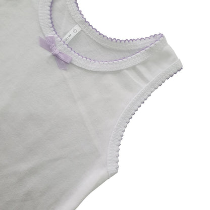 Cotton Tank Top with Ribbon and Fagotting T-3008-Small, Medium, Large Minnies' & Mimi for Toddlers 6 Months to 2 Years Old by 3 Pcs Available in Lavander, Pink and Cream