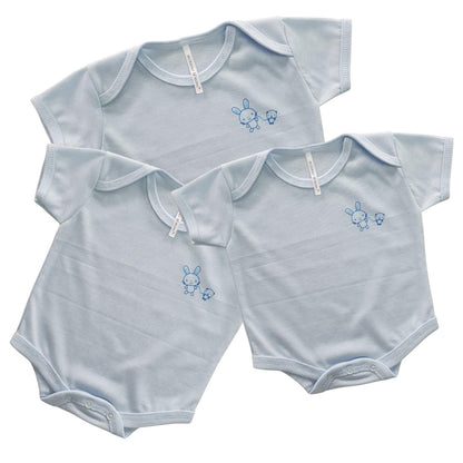 Minnies' & Mimi Romper for New Born Infant 0-3 Months Short Sleeves By Pack of 3s in Pink Blue White with Piping Available in Small Medium Large