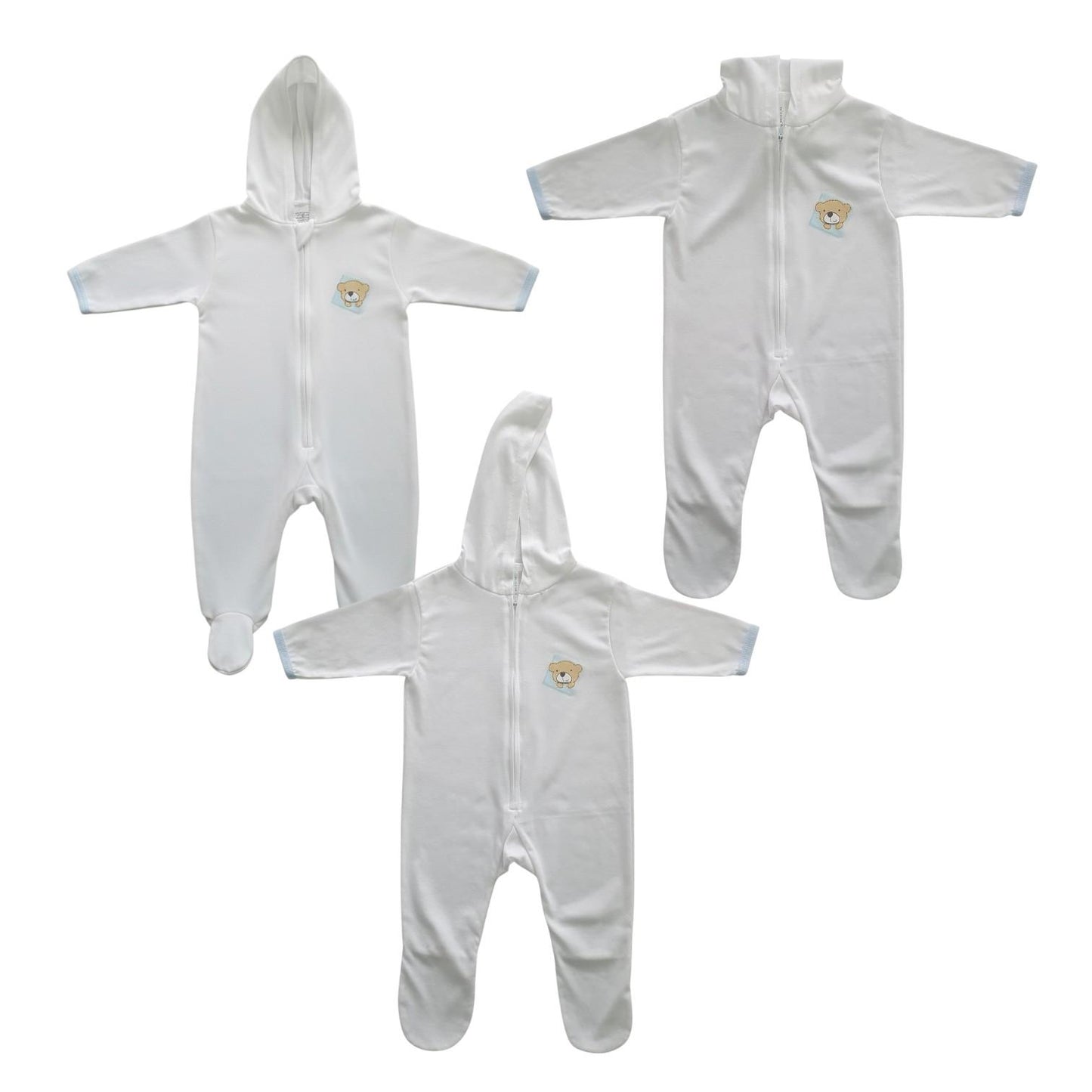 Minnies' and Mimi Onesies Full Body Jump Suit Long Sleeves Cotton by 3 Pcs for 0-3 Months New Born Available in Pink, Blue, Mint Green Yellow White also with Piping Design