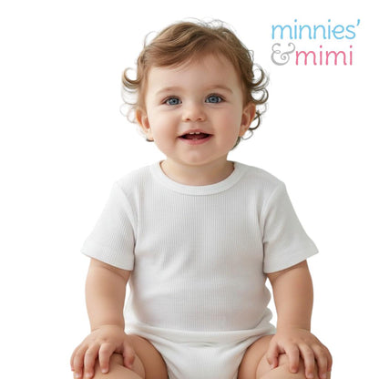 Minnies' & Mimi Ultra-Soft Stretchable White U-Neck T-shirt for Toddlers by 1-5 yrs old 1Pcs (Sizes S-M-L)