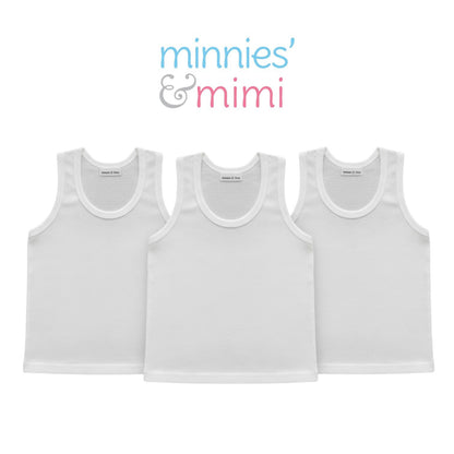 Minnies & Mimi Plain White Stretchability Sando Cotton for 6-24 Months 3Pcs Available Small Medium Large