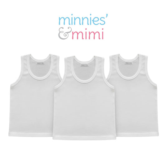 Minnies & Mimi Plain White Stretchability Sando Cotton for 6-24 Months 3Pcs Available Small Medium Large