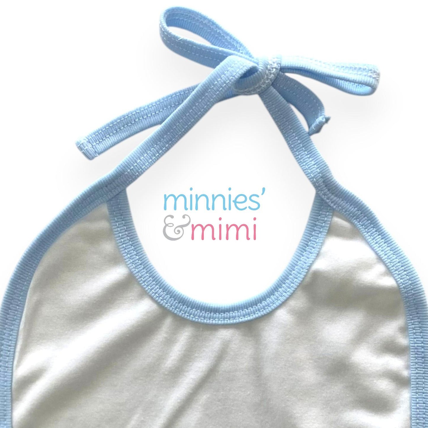 Minnies' & Mimi Cotton Bibs with Colored Piping for Toddlers 6 Months to 2 Years Old Available in Pink White and Blue