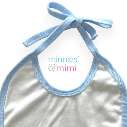 Minnies' & Mimi Cotton Bibs with Colored Piping for Toddlers 6 Months to 2 Years Old Available in Pink White and Blue