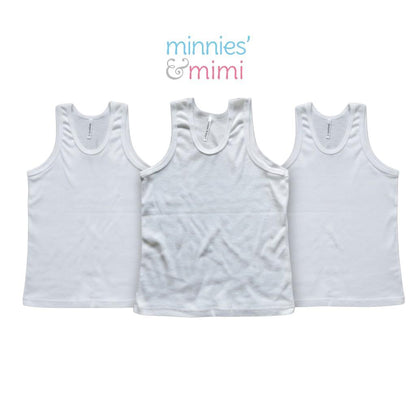 Minnies' & Mimi Stretchable Sando Tank Tops for Boys 1-2Yrs Blue/White Piping Free Size 3pcs per Order