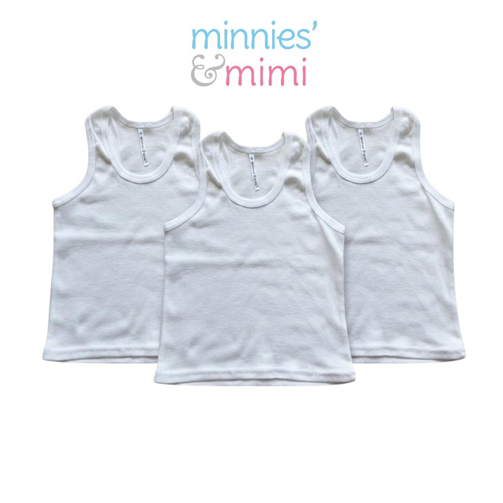 Minnies' & Mimi Stretchable Sando Boxer Design White Color for Babies 6 Months to 3 Yrs old by 3 pcs Available in Sizes S M L