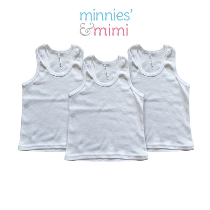 Minnies' & Mimi Stretchable Sando Boxer Design White Color for Babies 6 Months to 3 Yrs old by 3 pcs Available in Sizes S M L