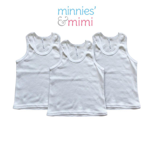 Minnies' & Mimi Stretchable Sando Boxer Design White Color for Babies 6 Months to 3 Yrs old by 3 pcs Available in Sizes S M L