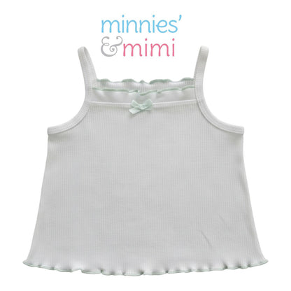 Minnies' & Mimi Stretchable Cotton Tank Top Spaghetti Strap with Ribbon Lettuce Design for Toddlers 6 Months to 2 Years Old Available in Mint Green, Yellow and Pink Size Small Medium Large