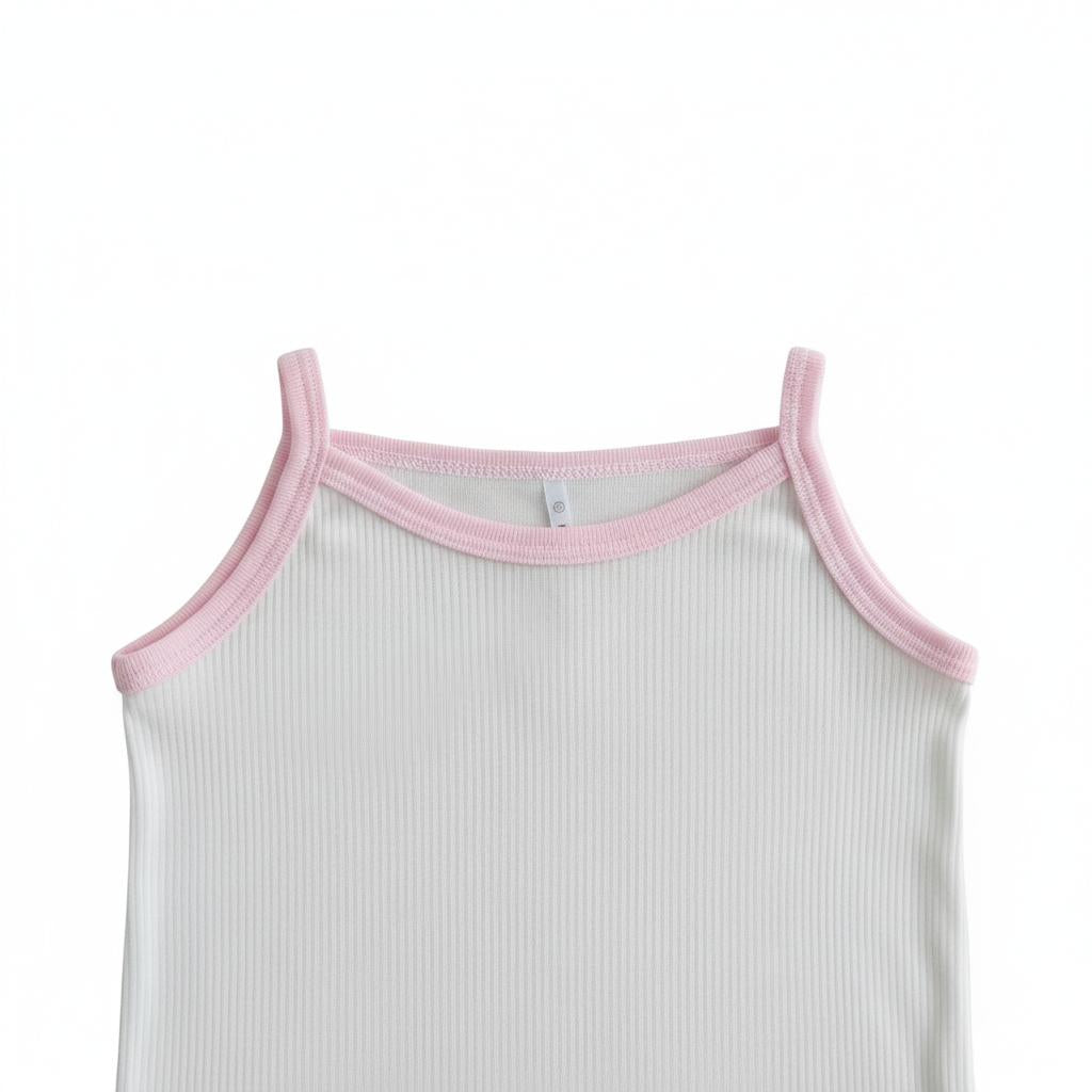 Minnies' & Mimi Stretchable Spaghetti Strap Sando for 1-2 Years Old White or White Pink Piping Free Size 1pcs
