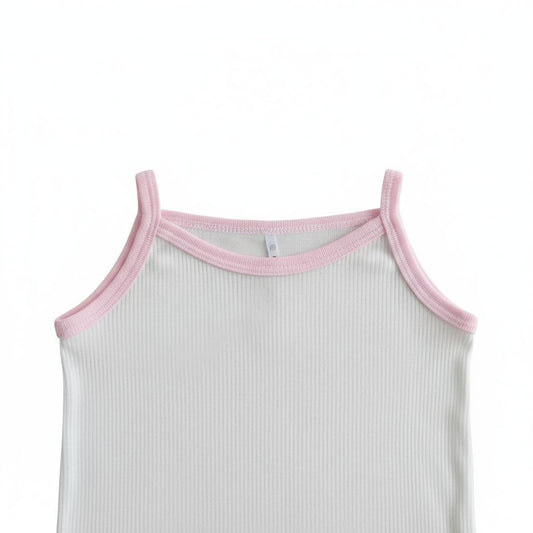Minnies' & Mimi Stretchable Spaghetti Strap Sando for 1-2 Years Old White or White Pink Piping Free Size 1pcs