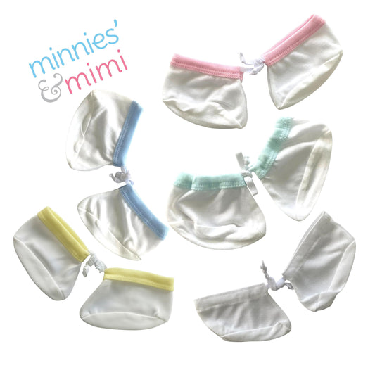 Minnies' & Mimi Cotton Booties with Colored Piping for Newborn Infant 0- 6 Months Available in 9 colors  W, WB, WP, WMG, Y also P, B, Y, MG