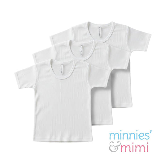 Minnies' & Mimi Ultra-Soft Stretchable White U-Neck T-shirt for Toddlers by 1-5 yrs old 3pcs (Sizes S-M-L)