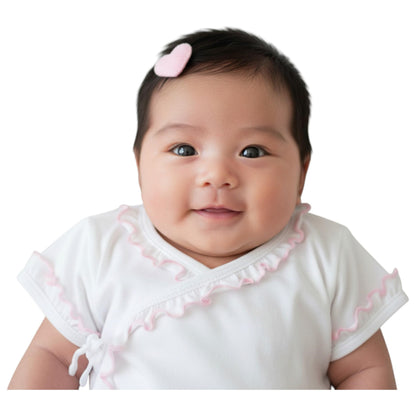 Minnies' & Mimi Tie Side Short Sleeves with Pink Ruffles 3pcs for New Born Infant Available Small Medium Large Color White Pink