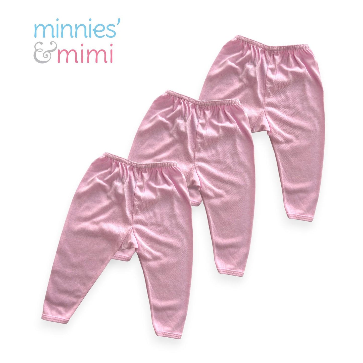 Minnies' & Mimi Cotton New Born Pajama Bottoms For 0-6 Months by 3pcs Available in White, Mint Green, Blue, Yellow and Pink