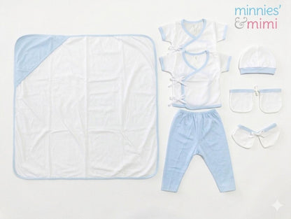 Minnies' & Mimi TieSide Shortsleeves W/ Pajama Matching Blanket, Bonnet, Booties, Mittens, Available White Pink, White, White Blue SET For Newborn Size XS