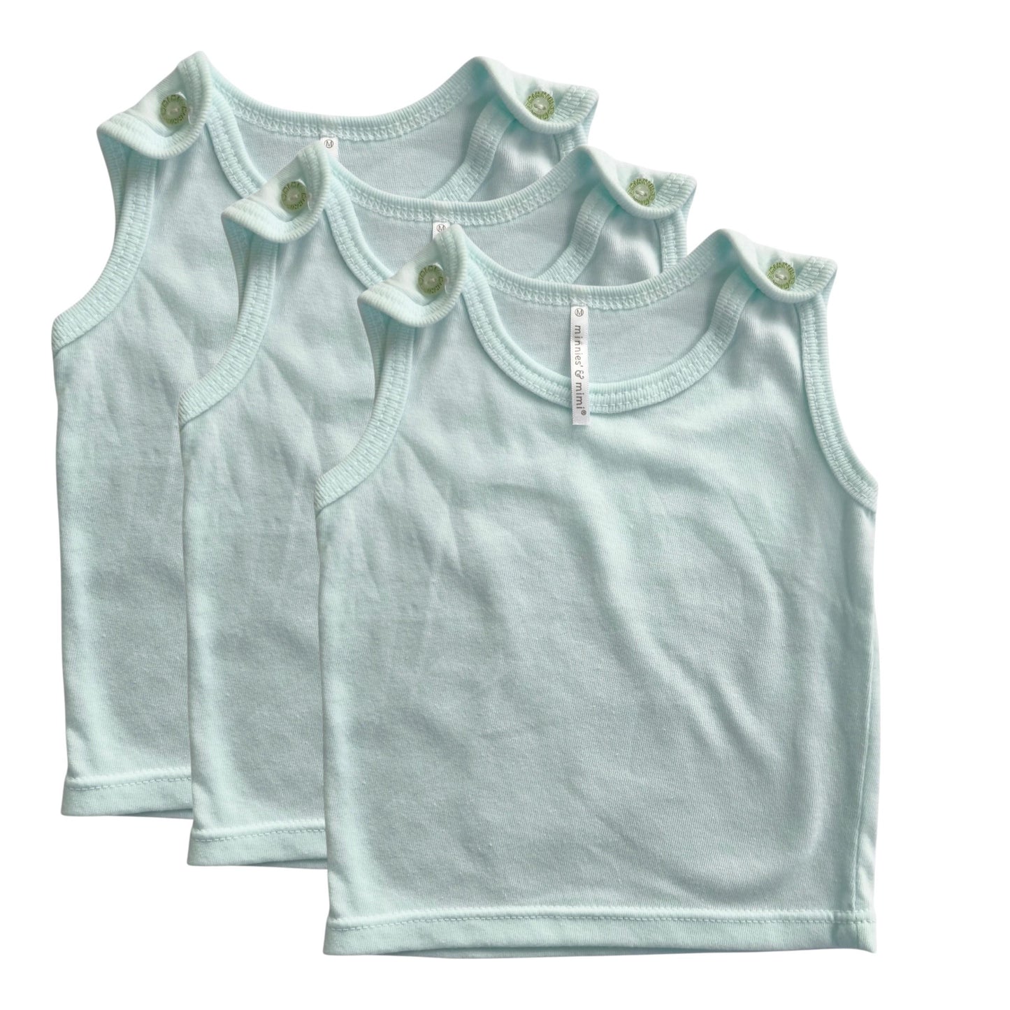 Minnies' & Mimi Sando Sabrina Cut Button Top for New Born Infant 3Pcs Available in White, Green, Blue And Yellow Sizes Small Medium Large,Xsmall