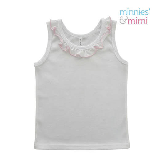 Minnies' & Mimi Cotton Tank Top Sando with Pink Ruffles for Toddlers 6 Months to 2 Years Available in Small Medium and Large Color White Pink