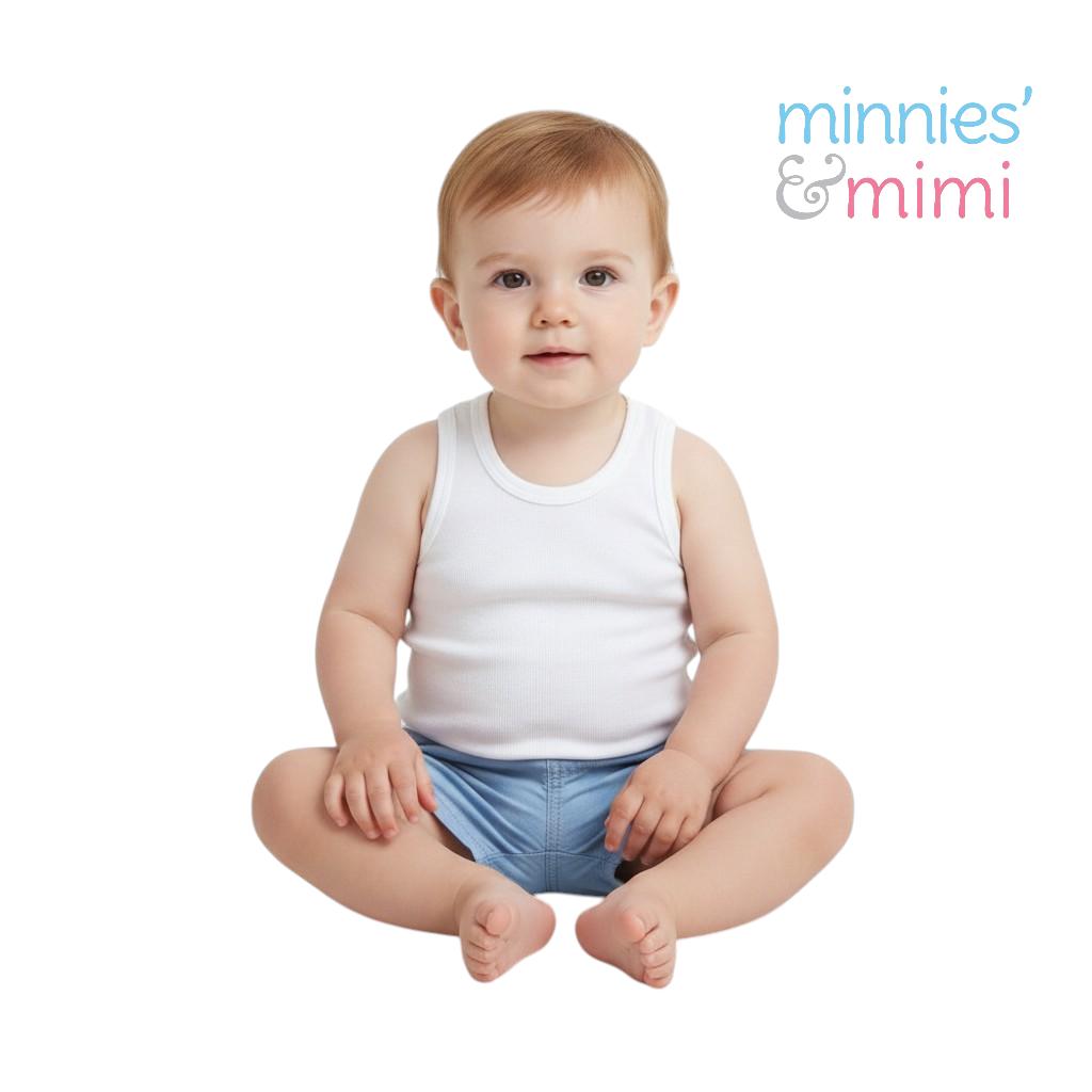 Minnies' & Mimi stretchable Sando Boxer Design White Color for Babies 6 Months to 3 Yrs old by 1 pcs Available in Sizes S M L
