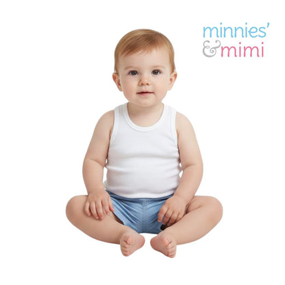 Minnies' & Mimi stretchable Sando Boxer Design White Color for Babies 6 Months to 3 Yrs old by 1 pcs Available in Sizes S M L