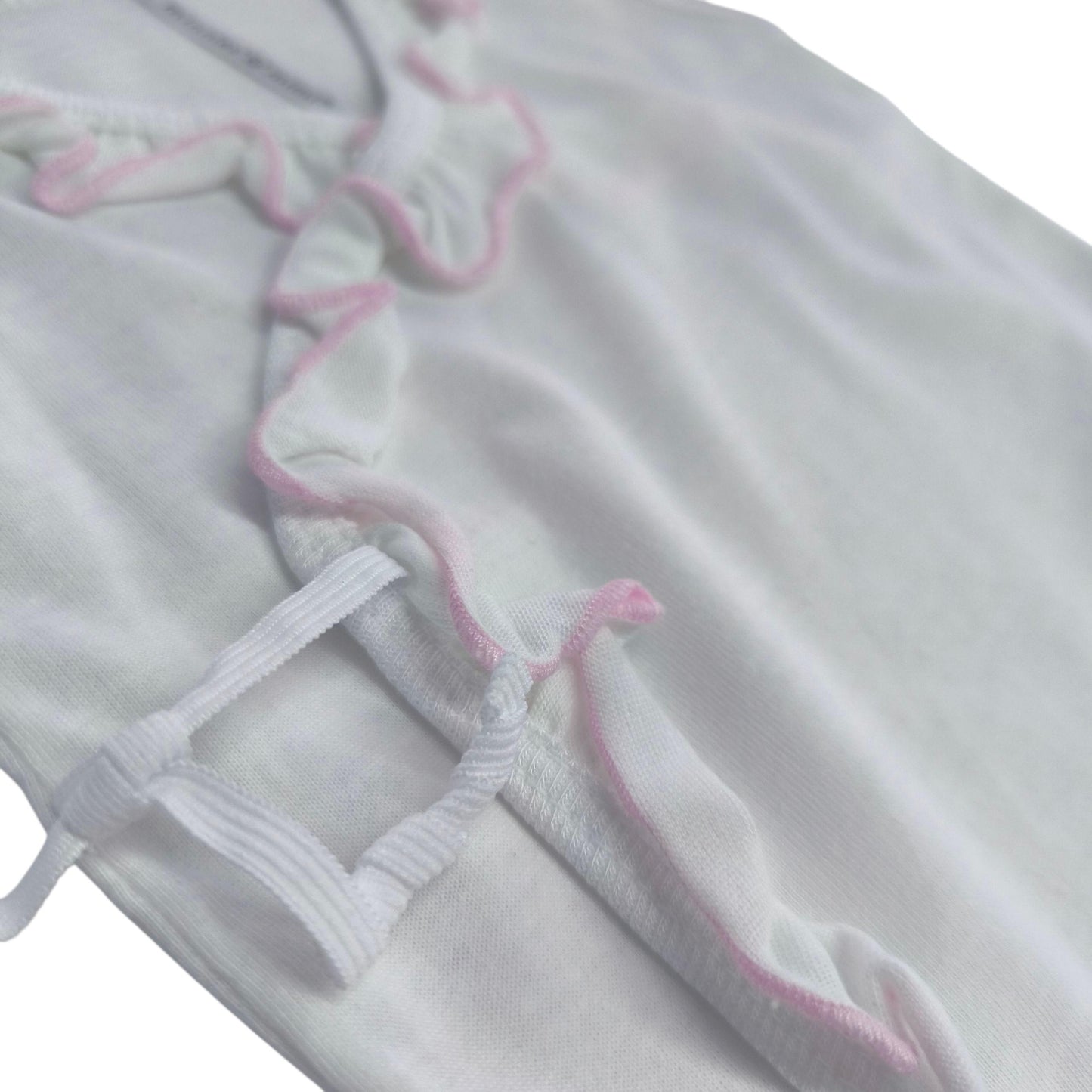 Minnies' & Mimi Tie Side Long Sleeves with Pink Ruffles 1Pc for 0-3 Months New Born Infant Available in Small Medium Large Color WhitePink