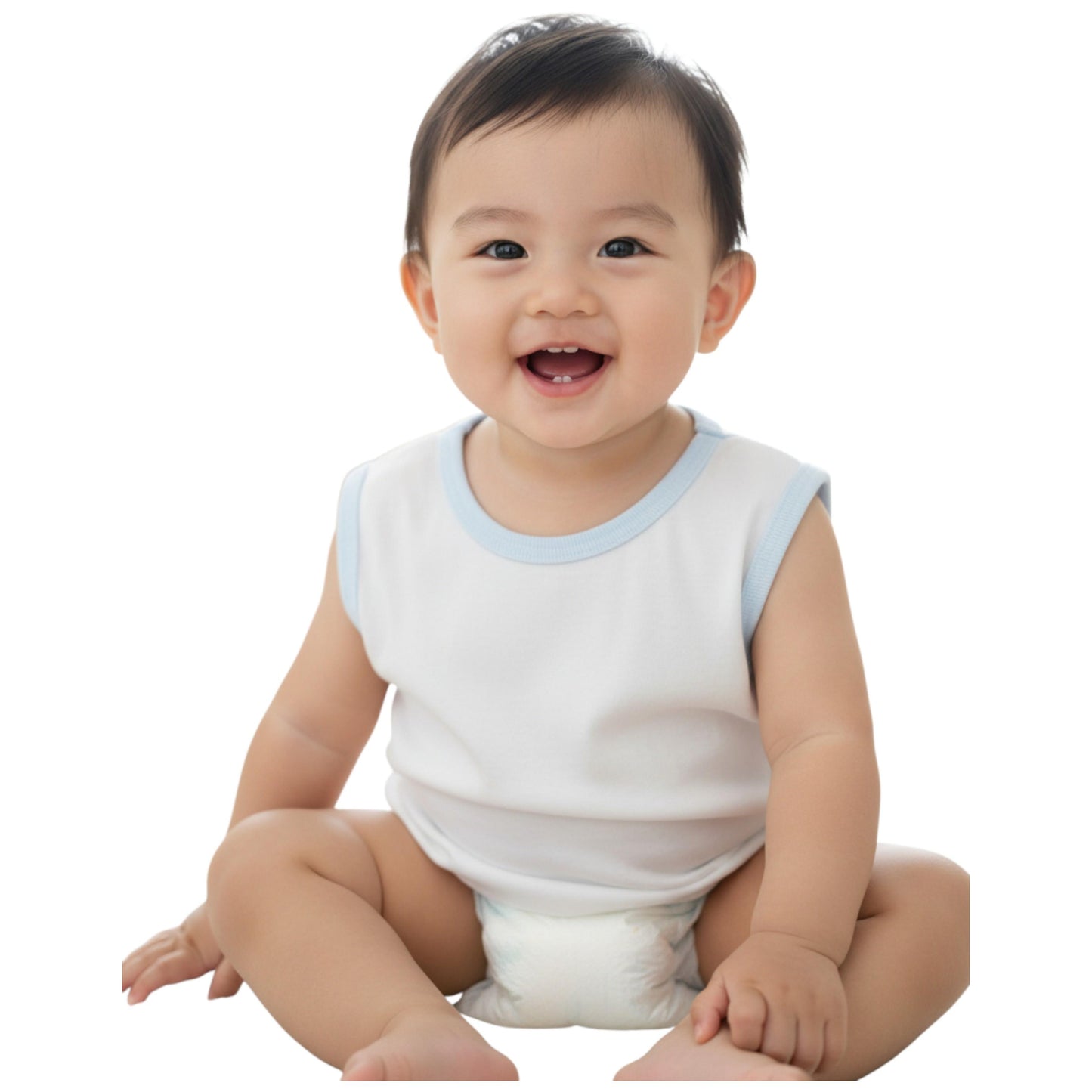 Sleeveless Muscles Shirt T-3000 Small Medium-Large Minnies' & Mimi for Toddler 6 Months to 2 Years Old Breathable Cotton Available in White , Blue and Mint Green