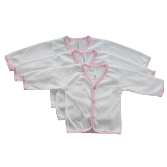 Minnies' & Mimi Front Button Down Long Sleeves with Color Trim 3Pcs for New Born 0-3 Months Available Color White, Pink and Blue Sizes Small Medium and Large