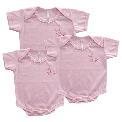 Minnies' & Mimi Romper for New Born Infant 0-3 Months Short Sleeves By Pack of 3s in Pink Blue White with Piping Available in Small Medium Large
