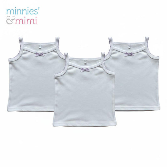 Minnies' & Mimi Cotton Tank Top stretchable Spaghetti Strap with Small Ribbon and Fagoting for Toddlers (6m to 2yrs old) Avail. P,Y.V Size S/M/L 3PCS