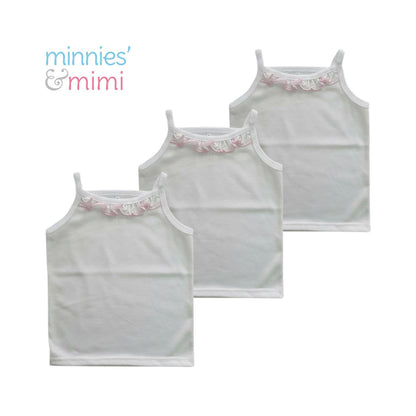 Minnies' & Mimi Tank Top Spaghetti Strap with Pink Ruffles for Toddlers 6 Months up to 2 Years of Age by 3pcs Available in Small Medium Large Color White Pink