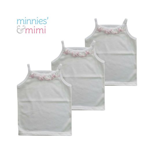 Minnies' & Mimi Tank Top Spaghetti Strap with Pink Ruffles for Toddlers 6 Months up to 2 Years of Age by 3pcs Available in Small Medium Large Color White Pink
