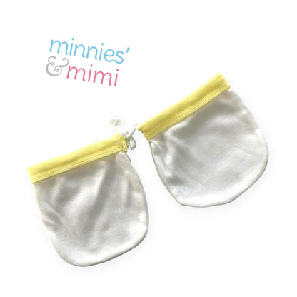 Minnies' & Mimi Cotton Mittens with Color Piping for Newborn Babies for 0-6 Months Available in W, WB, WP, WY,WM, P,B,Y,MG