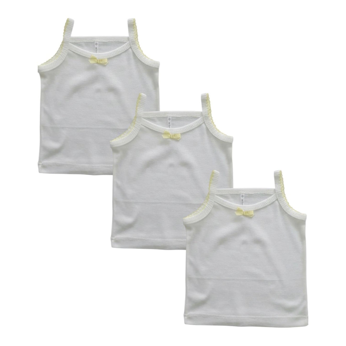 Minnies' & Mimi Cotton Tank Top Spaghetti Strap with Small Ribbon and Fagoting for Toddlers 6 Months to 2 Years Old by 3pcs Available in Pink, Cream and Blue Size Small Medium Large