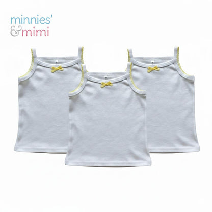 Minnies' & Mimi Cotton Tank Top stretchable Spaghetti Strap with Small Ribbon and Fagoting for Toddlers (6m to 2yrs old) Avail. P,Y.V Size S/M/L 3PCS