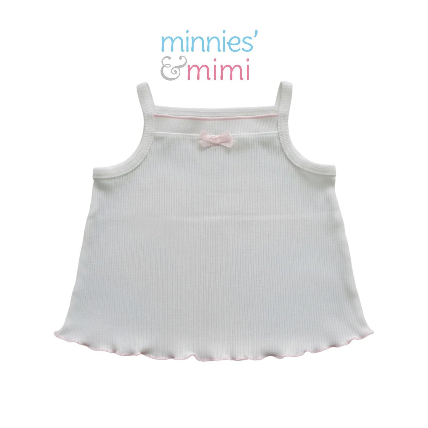 Minnies' & Mimi Stretchable Cotton Tank Top Spaghetti Strap with Ribbon Lettuce Design for Toddlers 6 Months to 2 Years Old Available in Mint Green, Yellow and Pink Size Small Medium Large