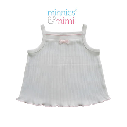 Minnies' & Mimi Stretchable Cotton Tank Top Spaghetti Strap with Ribbon Lettuce Design for Toddlers 6 Months to 2 Years Old Available in Mint Green, Yellow and Pink Size Small Medium Large