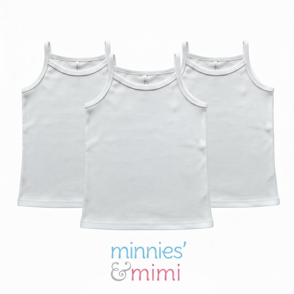 Minnies' & Mimi Stretchable Spaghetti Strap Sando for 1-2 Years Old White or White Pink Piping Free Size 3pcs
