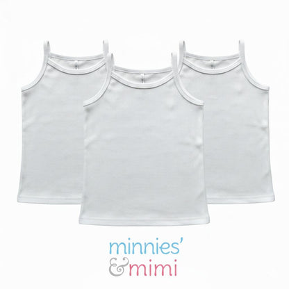 Minnies' & Mimi Stretchable Spaghetti Strap Sando for 1-2 Years Old White or White Pink Piping Free Size 3pcs
